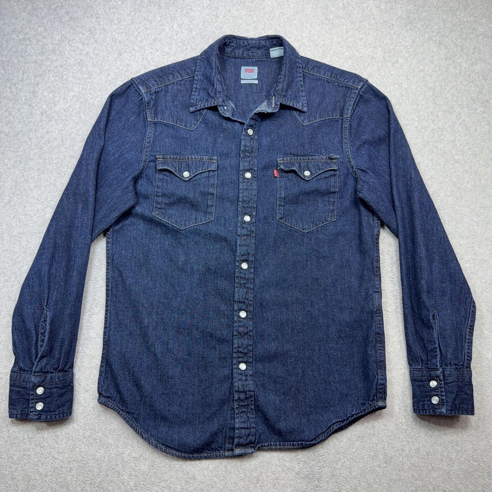 Levis Shirt Mens Small Blue Denim Long Sleeve Pearl Snap Western Standard